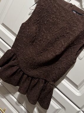 Zara Brown Textured peplum Top